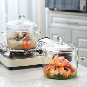 1.5L Glass Saucepan, Clear Heat Resistant Glass Cooking Pot, Handmade Glass Cookware Set Cooktop Safe for Pasta Noodle, Soup, Milk