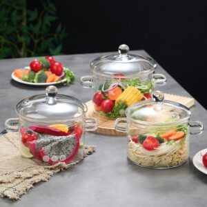 Glass Cooking Pot, Heat-Resistant Borosilicate Glass Saucepan with Cover, Cookware Set Stovetop Pot for Soup, Pasta,& Baby Food
