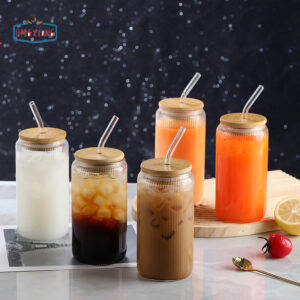 Glass Tumbler with Bamboo Lid and Glass Straw